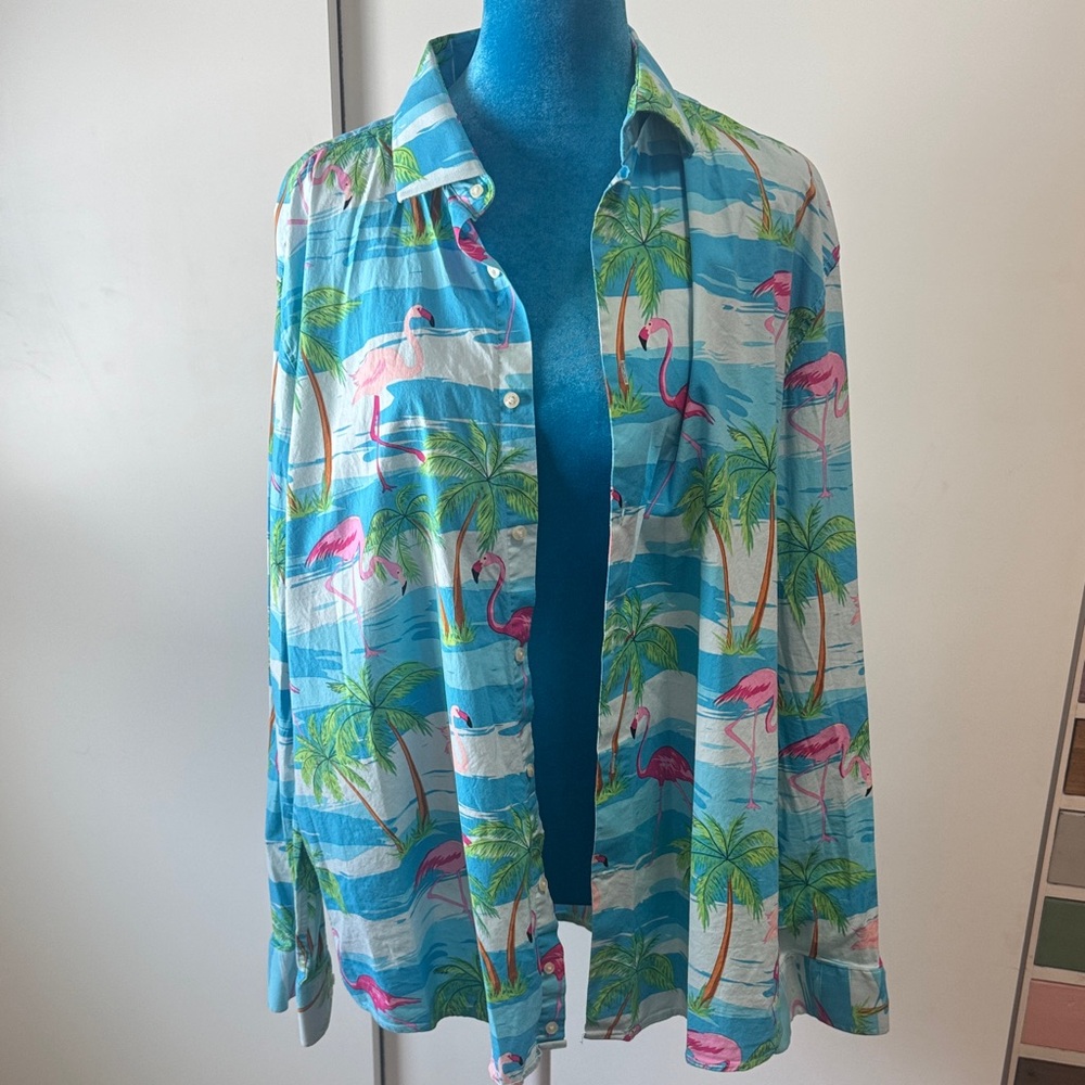 Oppo Suits Blue Hawaiian long sleeve Flamingo Shirt-Tailored Fit Size 2XL